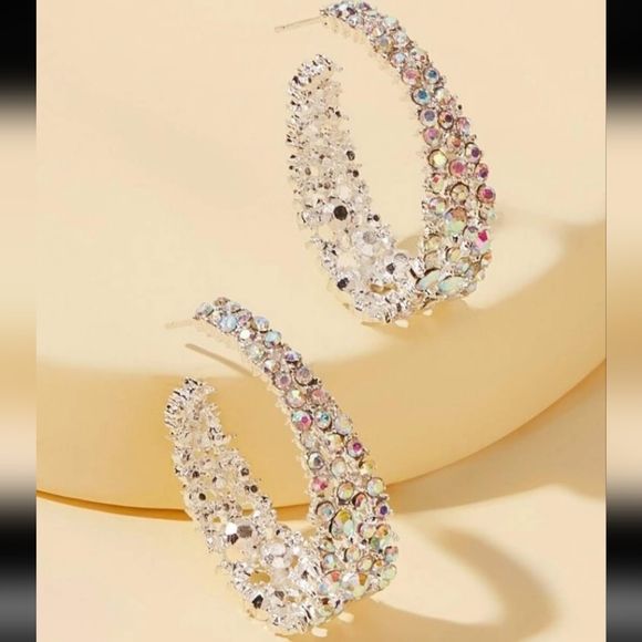 Iridescent Rhinestone Earrings - Picture 6 of 8